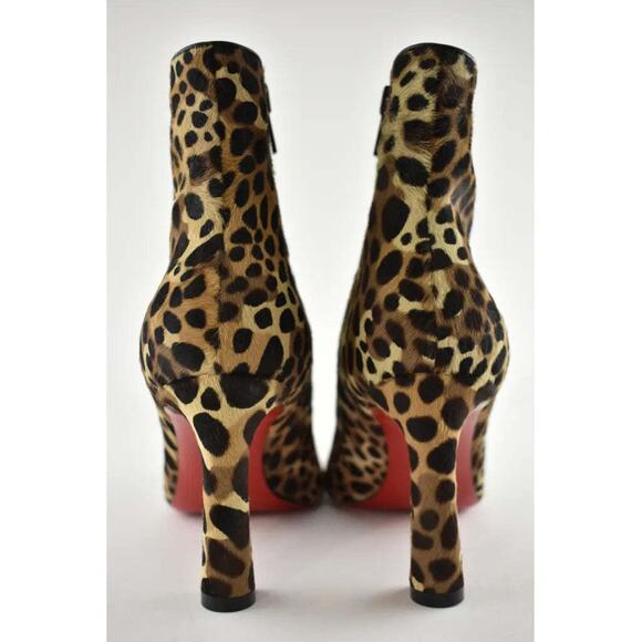 Christian Louboutin So Eleonor 85 Black Brown Leopard Pony Ankle Heel Boot 37.5 - Picture 10 of 11